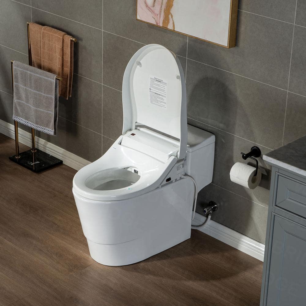 White Porcelain Elongated Dual Flush Smart Bidet Toilet
