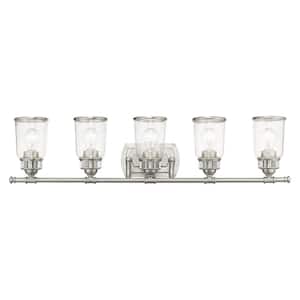 Billingham 35.5 in. 5-Light Brushed Nickel Vanity Light with Clear Seeded Glass