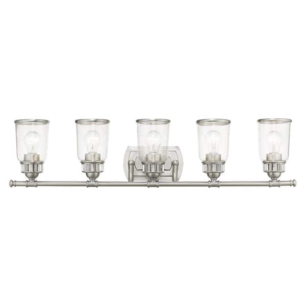Livex Lighting Billingham 35.5 in. 5-Light Brushed Nickel Vanity Light with Clear Seeded Glass