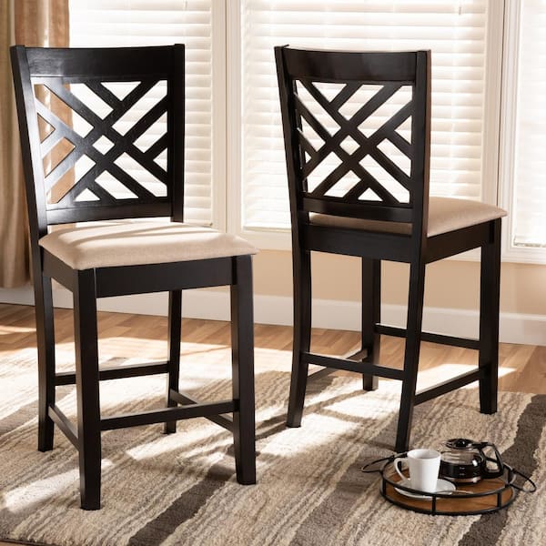 Baxton Studio Caron 43 in. Sand Brown and Espresso Bar Stool (Set of 2)