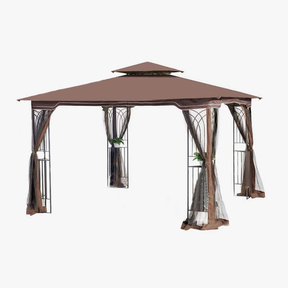 Daheat Agix 10 ft. x 10 ft. Outdoor Patio Gazebo Canopy Tent with Ventilated Double Roof and Mosquito Net in Brown