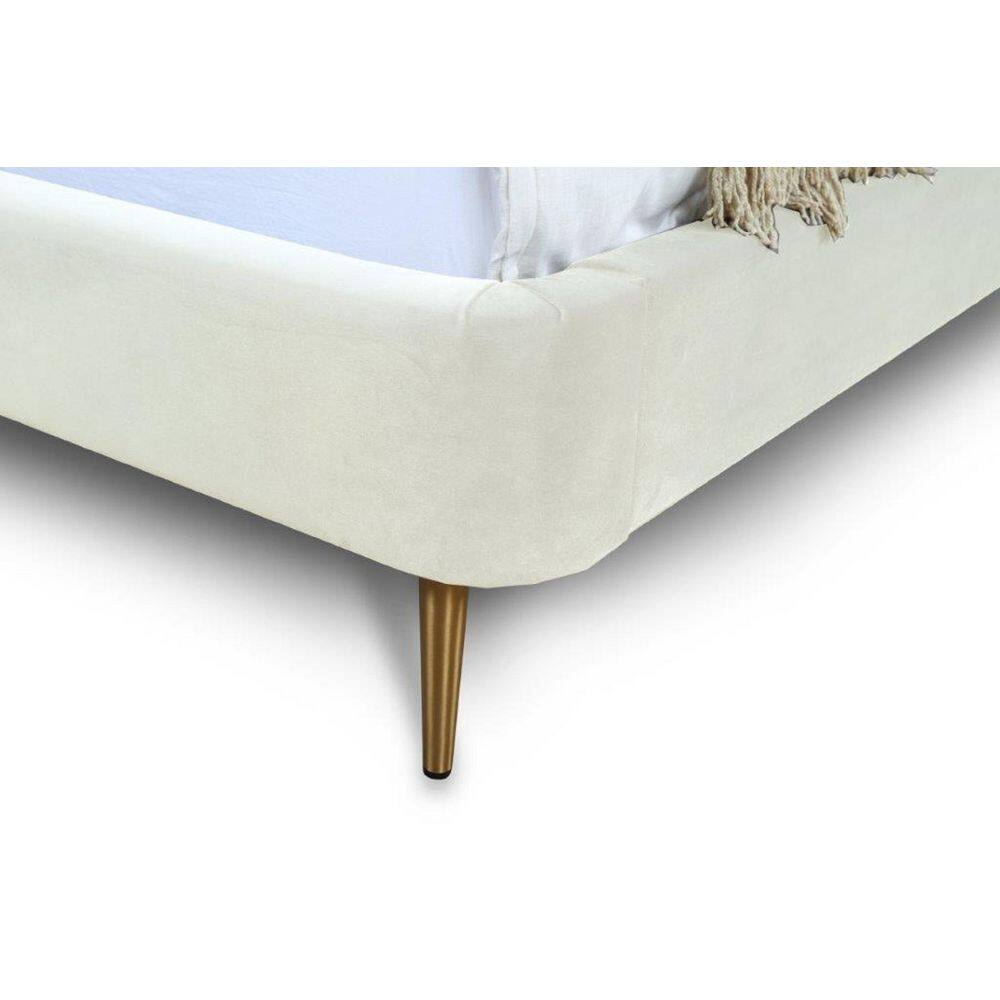 Cream Velvet Upholstered Full Bed with Gold Legs