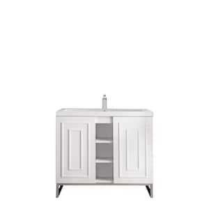 Alicante 39.4 in. W x 15.6 in. D x 35.5 in. H Bath Vanity in Glossy White & Nickel with White Glossy Resin Top