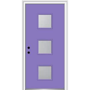 30 in. x 80 in. Aveline Right-Hand Inswing 3-Lite Frosted Glass Painted Steel Prehung Front Door on 4-9/16 in. Frame