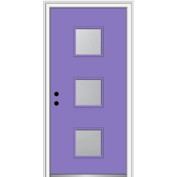 MMI Door 30 in. x 80 in. Aveline Right-Hand Inswing 3-Lite Frosted Glass Painted Steel Prehung Front Door on 6-9/16 in. Frame