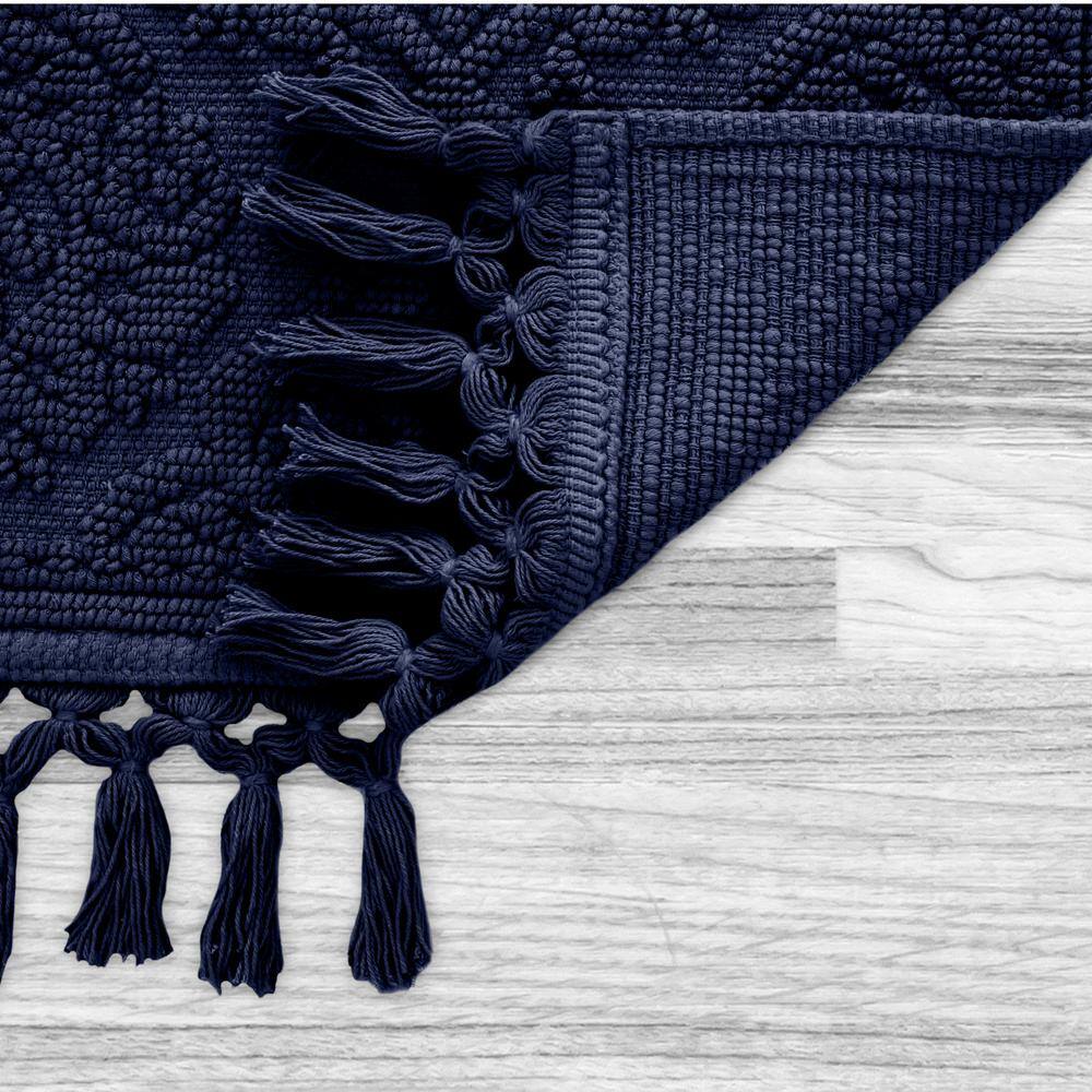 Indigo Cotton Fringe Geometric Bath Rug 21" x 41"