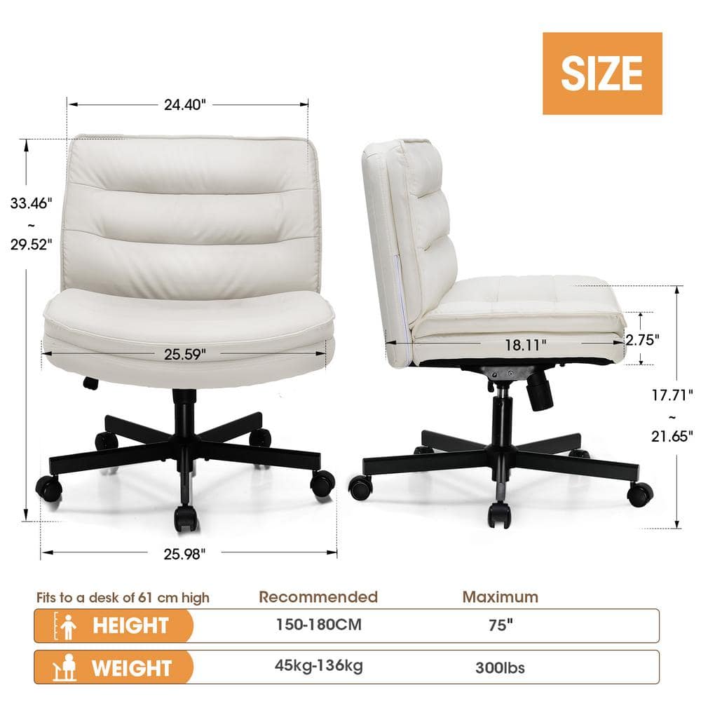 Black Leather Armless Swivel Office Chair with Plastic Frame