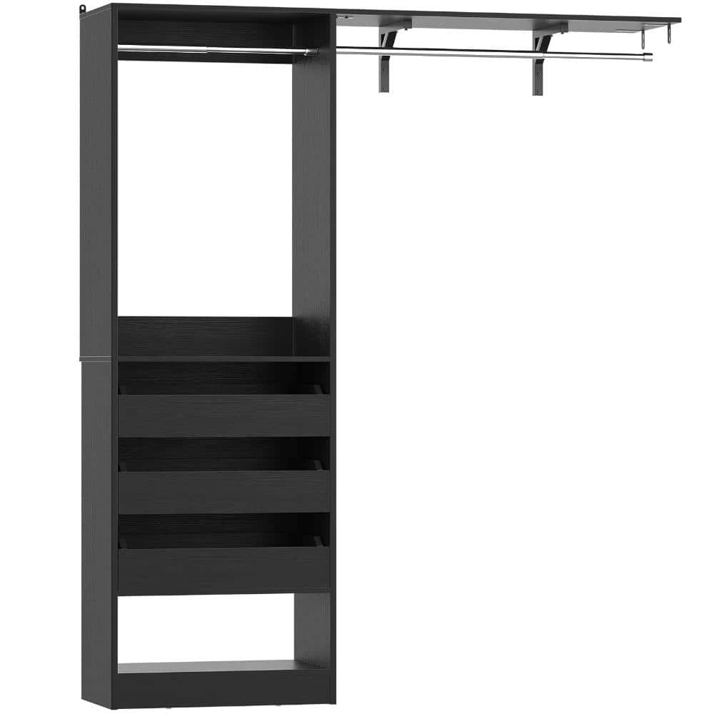 20.5 in. W - 60 in. W Black Closet System 4-Shelf Wood Closet Organizer System With 3 Half-Open Wooden Drawers