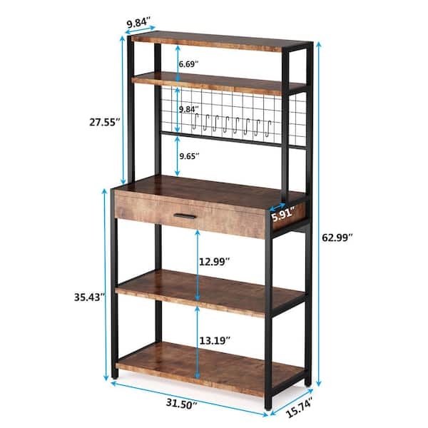 TRIBESIGNS WAY TO ORIGIN Rustic Brown Kitchen Bakers Rack with Drawer,  5-Tier Storage Shelf and 8 S-Hooks GLAA-Q092 - The Home Depot