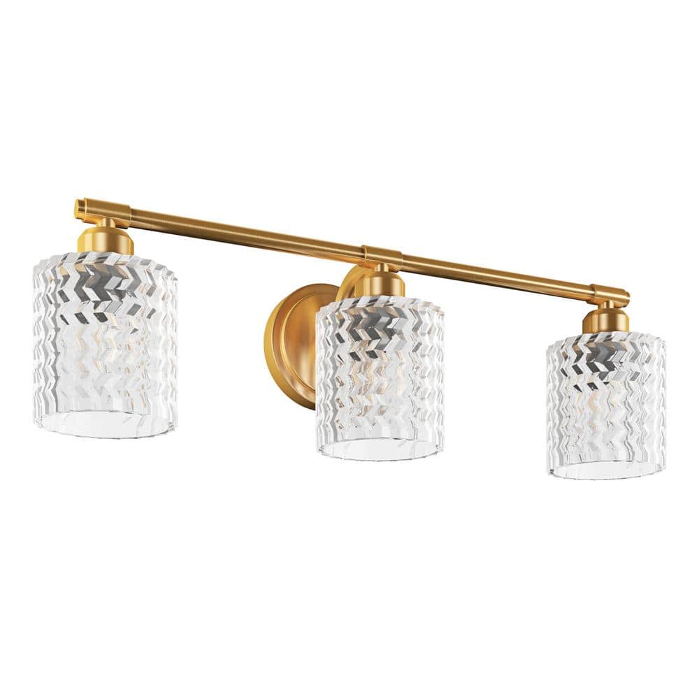 Modern 24 in. 3-Light Gold Glass Vanity Lights Bathroom Light Fixtures Over