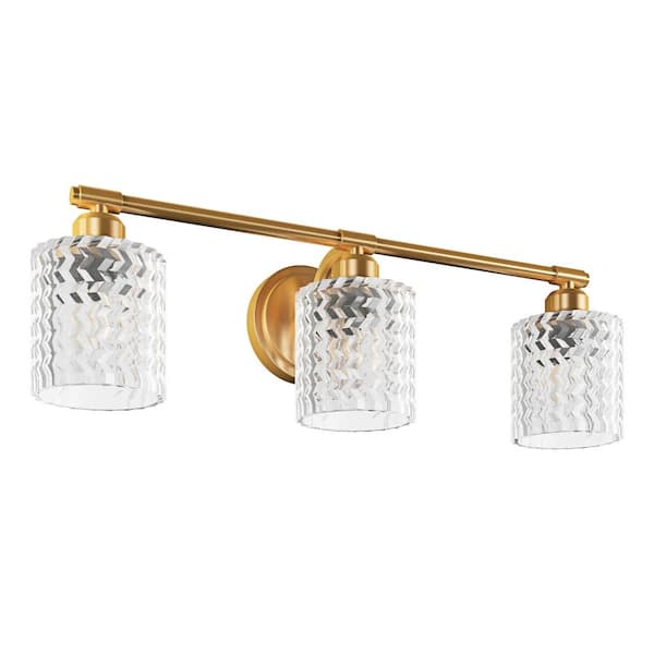 aiwen Modern 24 in. 3-Light Gold Glass Vanity Lights Bathroom Light Fixtures Over Mirror