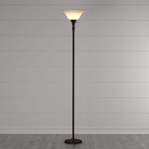 NEW Woodbine 72-in Dark Oil Rubbed Bronze Torchiere Floor Lamp with Glass Shade 