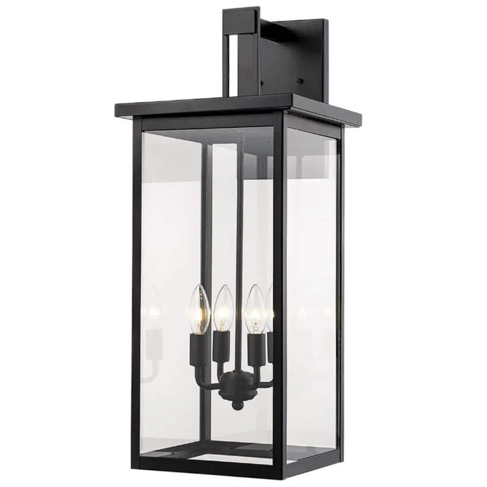 4-Light Frosted Black Outdoor Rust-Proof Wall-Light Sconce with Clear Glass