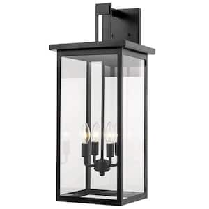 4-Light Frosted Black Outdoor Rust-Proof Wall-Light Sconce with Clear Glass Shade