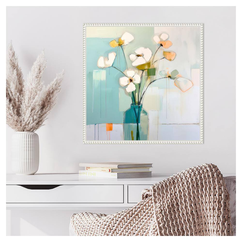 Flowers on the Window V Abstract Canvas Print in White Floater Frame