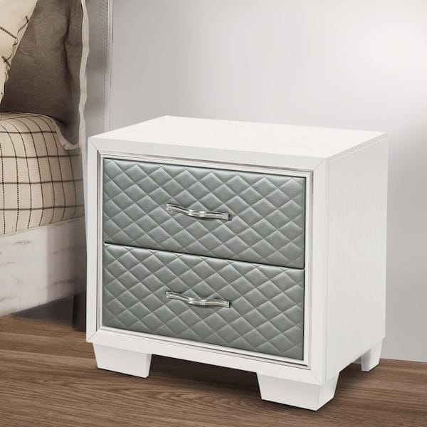 Benjara 17.01 in. Gray and White 2-Drawer Wooden Nightstand