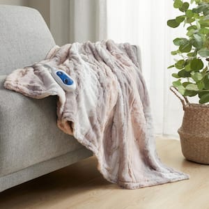Marselle Blush/Grey 50 in. x 70 in. Oversized Faux Fur Heated Throw