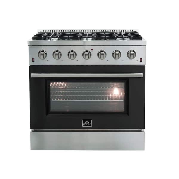 Forno Galiano 36 in. 5.36 cu. Ft. Freestanding Gas Range with 6-Burners in Stainless Steel with Black Door