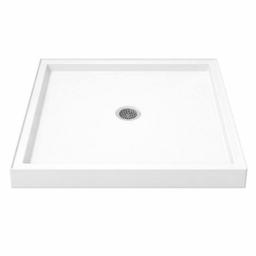 36 in. L x 36 in. W Corner Shower Enclosure Single Threshold Shower Pan Base with Center Drain in White price history on PriceWatchPro