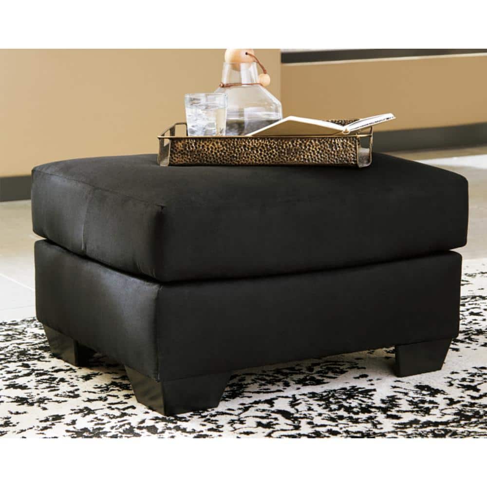 Black Microfiber Contemporary Ottoman with Faux Wood Feet