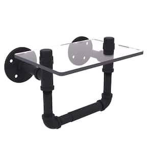 Pipeline Collection Wall-Mount Toilet Tissue Holder with Glass Shelf in Matte Black