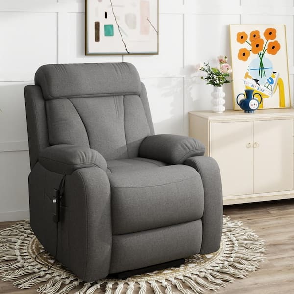 Dark Gray Power Lift Recliner for Elderly with Remote, Velvet Fabric