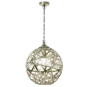 Avery 40-Watt 1-Light Nickel Globe Pendant Light with Abstract Metal Shade