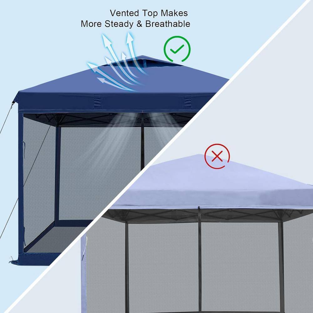 Navy Blue 10x10ft Pop-Up Canopy Tent with Mesh Walls