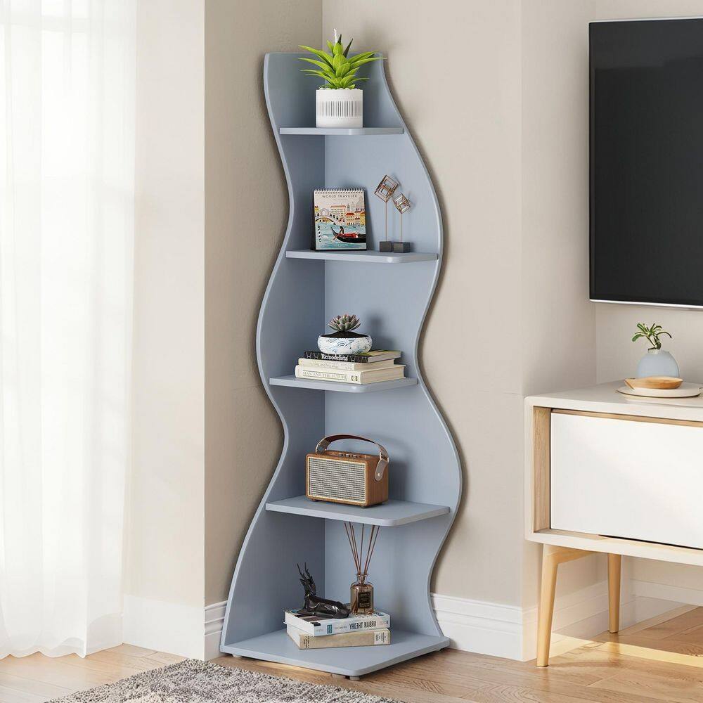 TRIBESIGNS WAY TO ORIGIN Modern 70 in. Tall Blue Wood 5-Shelf