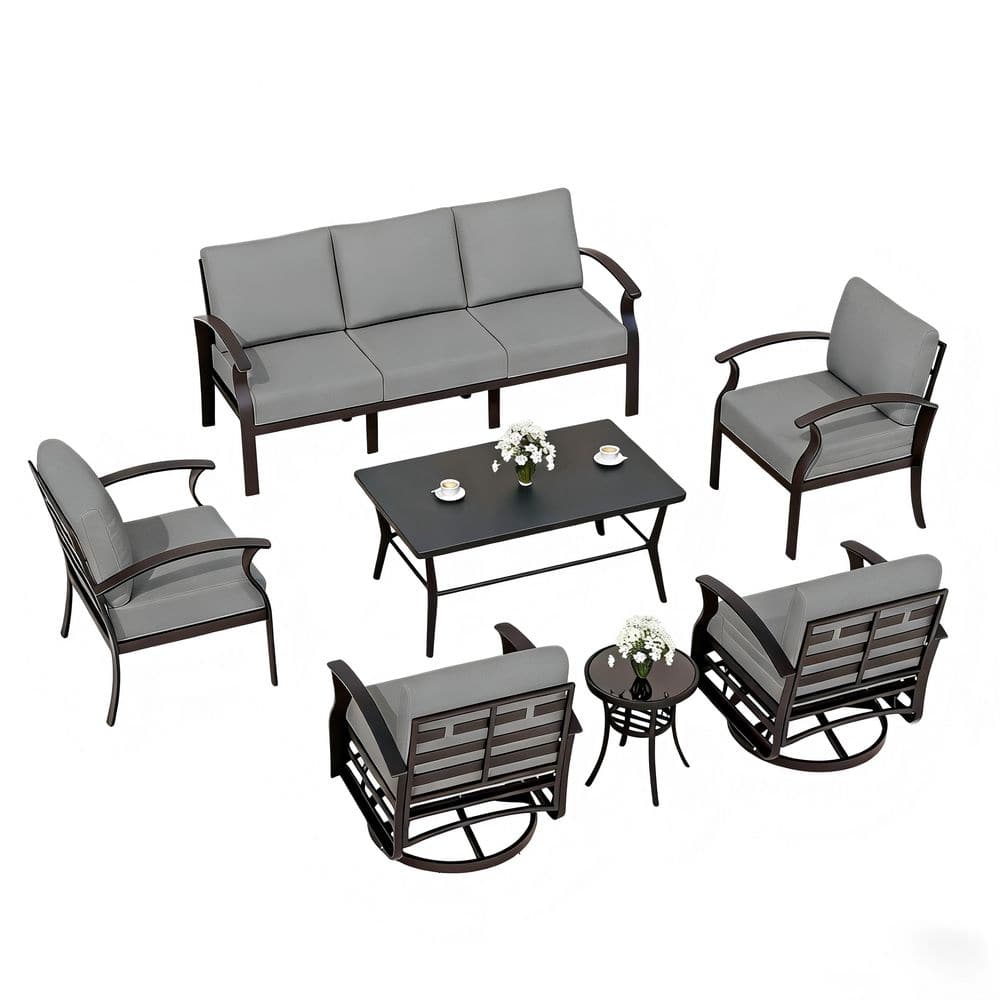 7-Seat Aluminum Outdoor Conversation Set with Swivel Rocking Chairs, Rectangle Coffee Table and Cushions Gray price history on PriceWatchPro