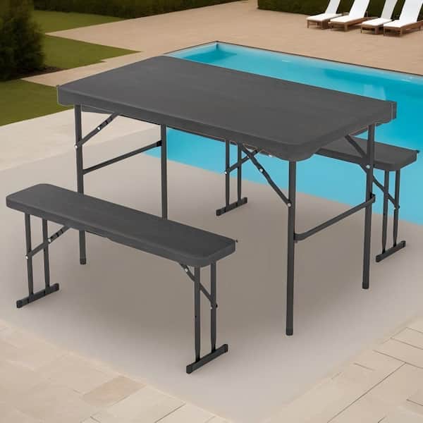 Kadehome 3-Piece Plastic Folding Outdoor Dining Set with All-Weather HDPE Tabletop and Sturdy Metal Frame