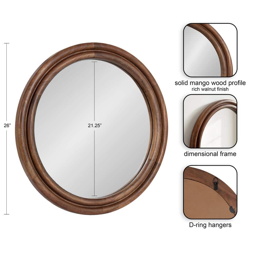 Walnut Brown Ribbed Round Mango Wood Vanity Mirror