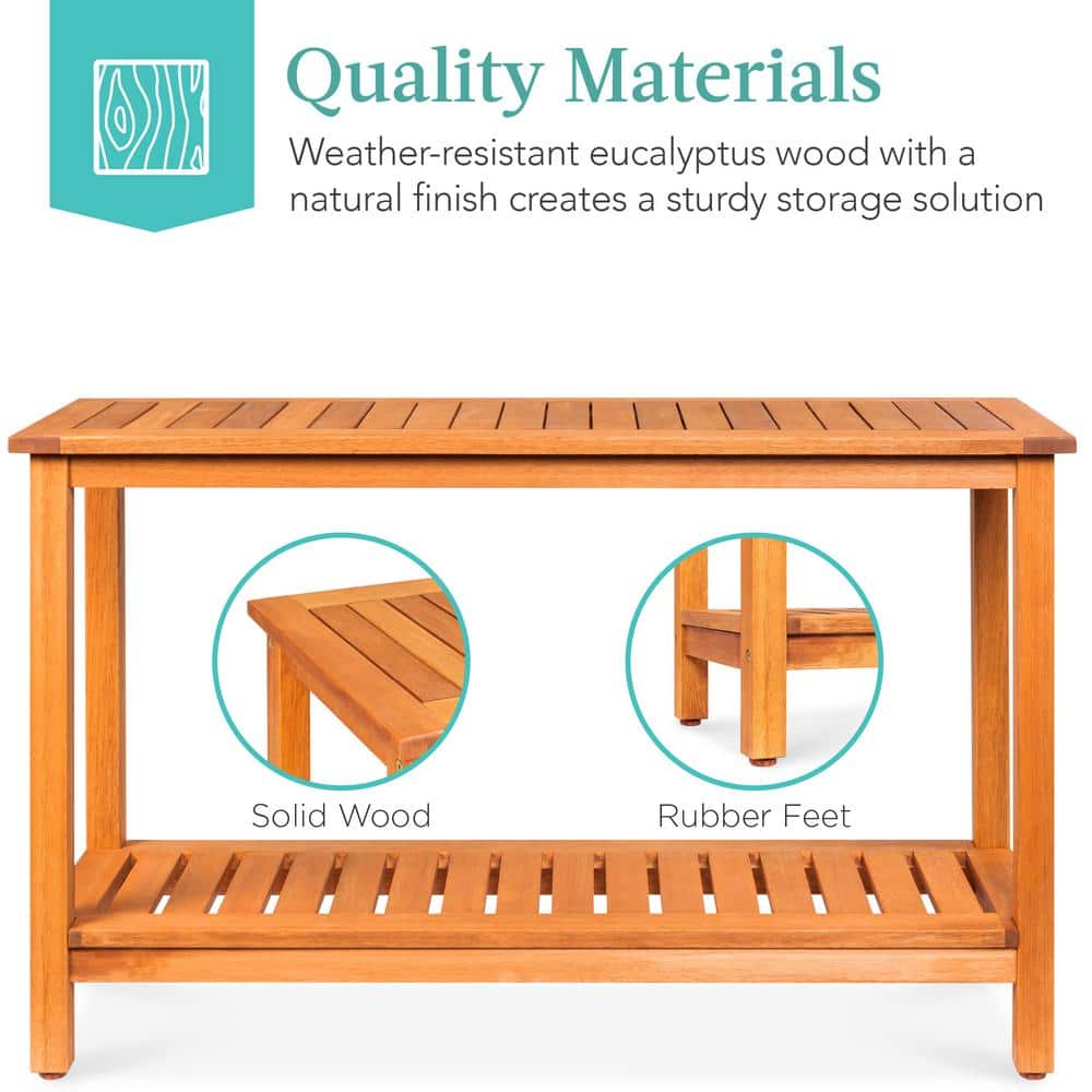 48in Natural Eucalyptus Wood Console Table with Shelves