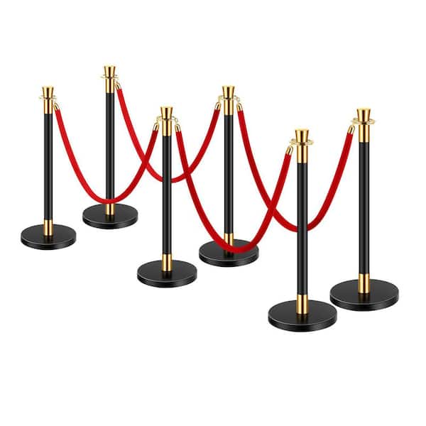 SKYSHALO Stanchions and Velvet Ropes, 6 Pcs Crowd Control Barriers, 4 Red Velvet Ropes, Sand Injection Hollow Base for Theater