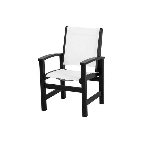 POLYWOOD Coastal Black All-Weather Plastic/Sling Outdoor Dining Chair in White
