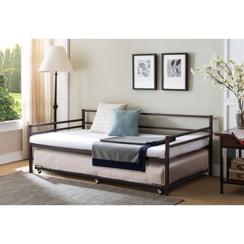 Signature Home Bronze Finish Materials Metal Bed Frame Metal Twin/Metal Daybed with Trundle, 41 W x 77 L x 28 H, Bronze; Black -  SDDB214-TR01-B