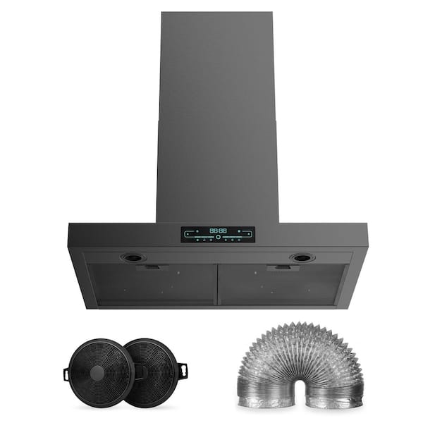 30 in. 900 CFM Smart Convertible Ductless Wall Mount Downdraft System Range Hood in Black Stainless Steel with Remote