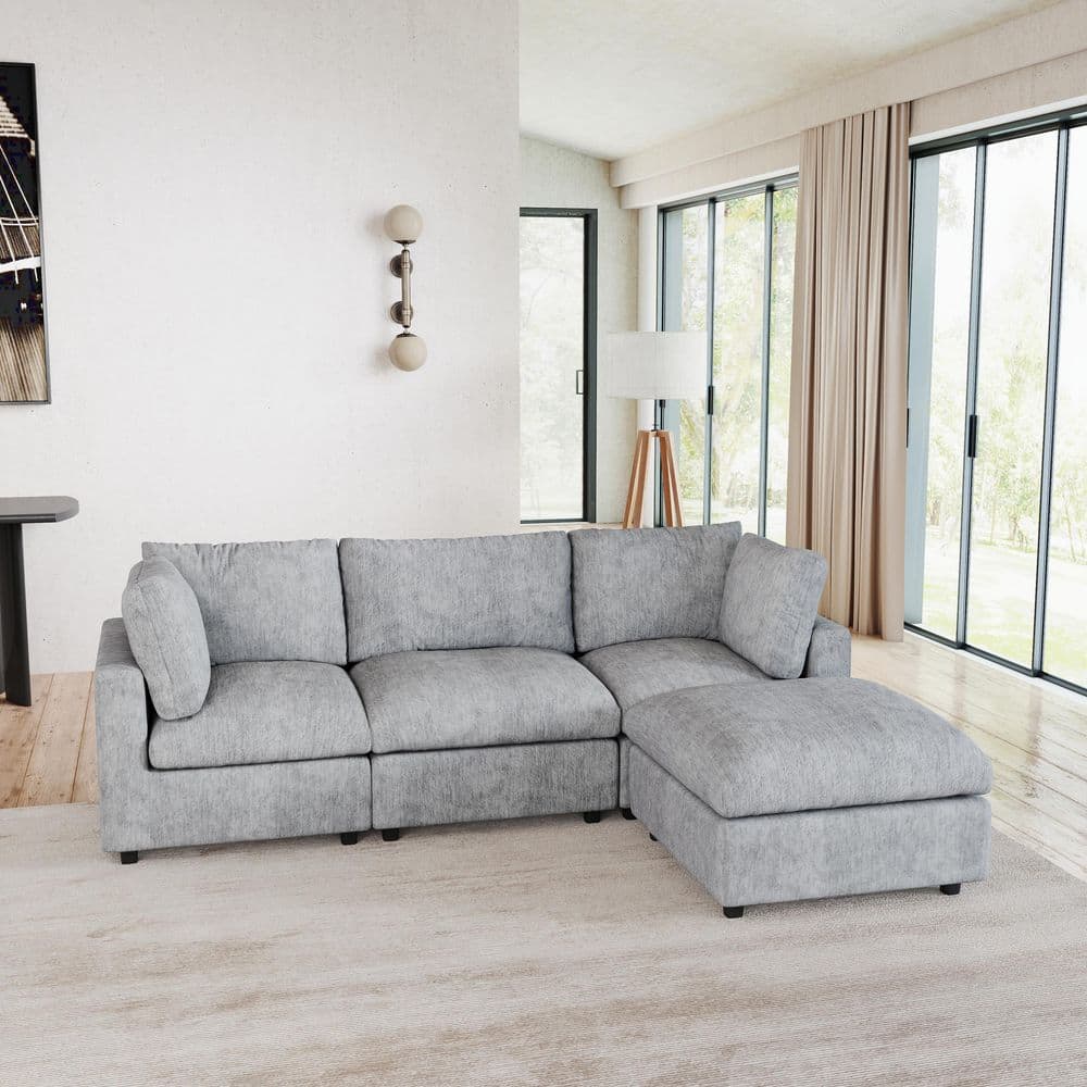 Minimalist 101 in. Square Arm Chenille Modular L-Shaped Sofa Cloud Couch with Removable Covers for Apartment in. Gray price history on PriceWatchPro