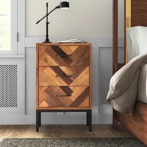 Boraam Benton Oak Wood 3-Drawer Natural Oak Single Nightstand (31 in. H x 20 in. W x 14 in. D) 18145