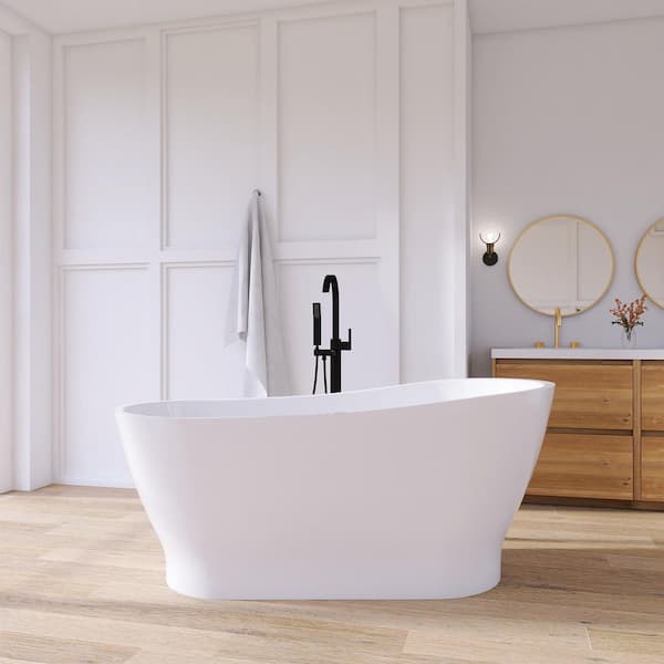 67 in. x 32 in. Acrylic Soaking Bathtub with Left Drain in White