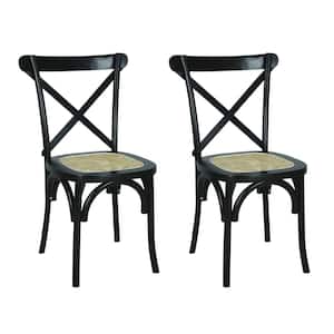 Cassis Classic Traditional X-Back Wood Rattan Dining Chair, Black/Natural (Set of 2)
