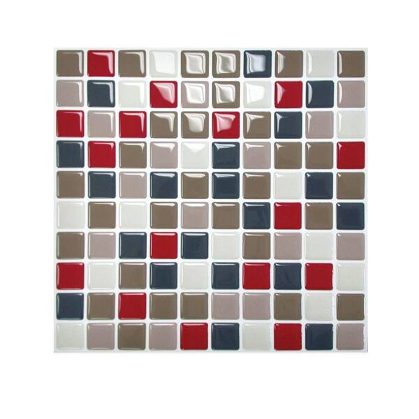 smart tiles 9.85 in. x 9.85 in. Multi-Colored Mosaic Adhesive Decorative Wall Tile in Mocha (6-Pack)