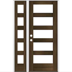 46 in. x 80 in. Modern Hemlock Right-Hand/Inswing 5-Lite Clear Glass Black Stain Wood Prehung Front Door with Sidelite