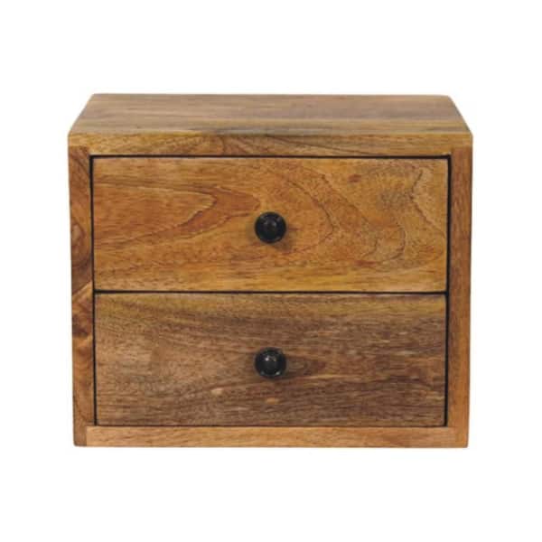 12" Brown Solid Wood Two Drawer Floating Nightstand