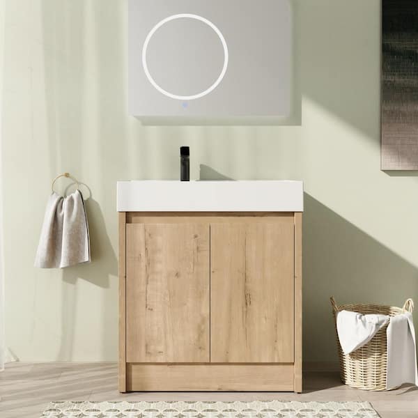 30 in. Freestanding Single Oak Bath Vanity with White Resin Top Unassembled