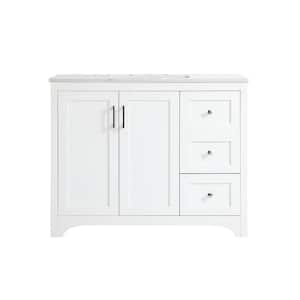 Timeless Home 42 in. W x 22 in. D x 34 in. H Single Bathroom Vanity in White with Calacatta Engineered Stone