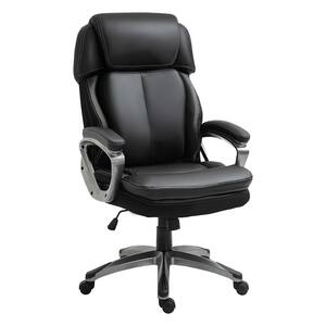 Black, High Back Ergonomic Home Office Chair PU Leather Swivel Chair with Adjustable Height, Air Lumbar Support Armrests