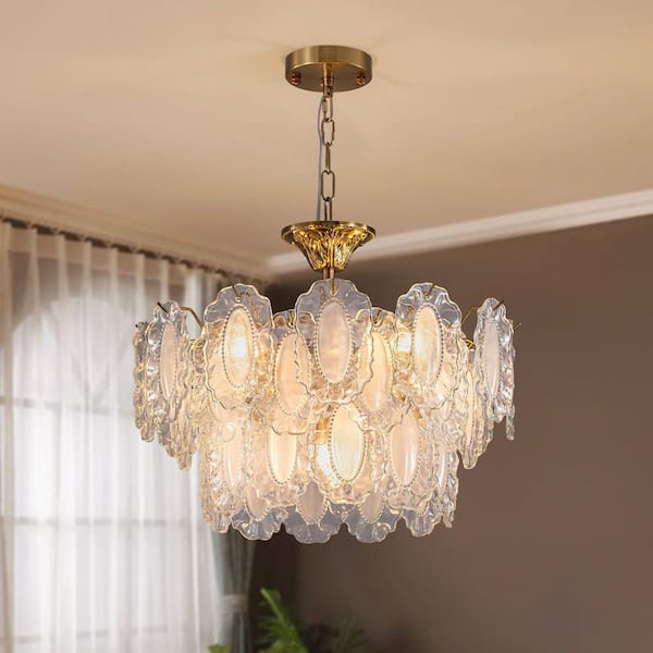 19.7 in 6-Light Dimmable Integrated LED Golden Retro French-style Glass Chandelier (Bulbs Not Included) for Living Room