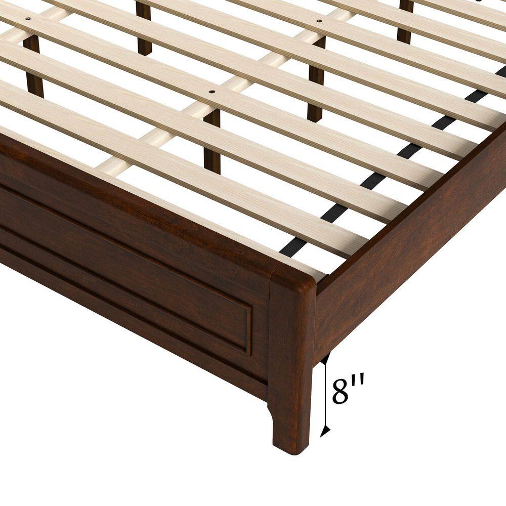 Dark Walnut Brown Mid-Century Modern Solid Wood Bed Frame King Platform Bed with Wave Headboard - thumbnail 7