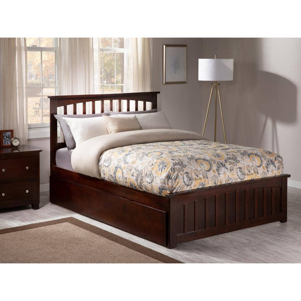 Walnut Queen Mission Platform Bed with Trundle and Slats